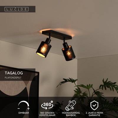 Lucide TAGALOG - Plafondspot - 2xE27 - Zwart